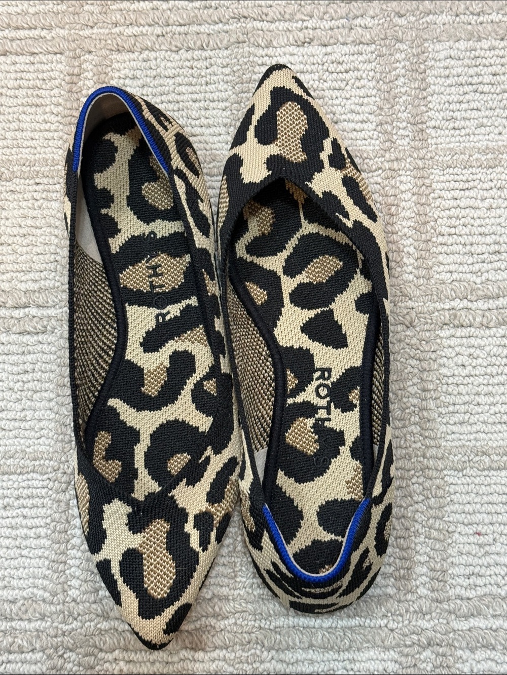 Rothy's Leopard-Print Pointed Flats in Beige, Black & Brown